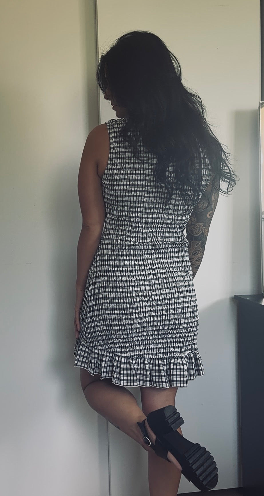 CRINKLE GINGHAM DRESS