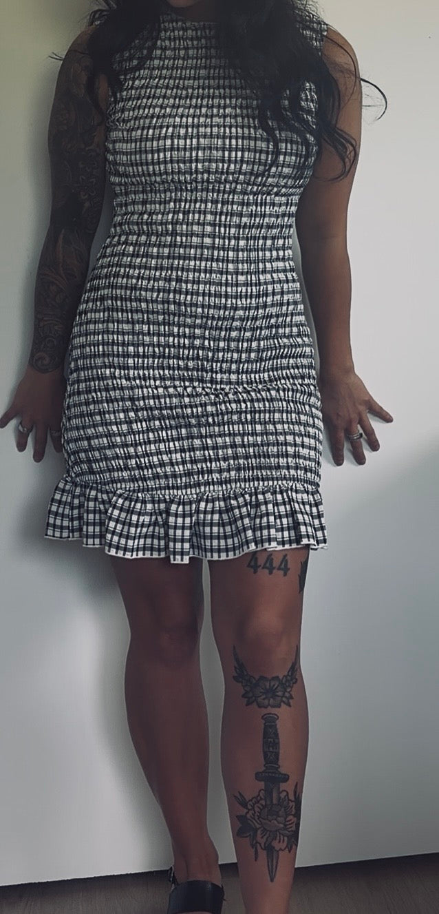 CRINKLE GINGHAM DRESS